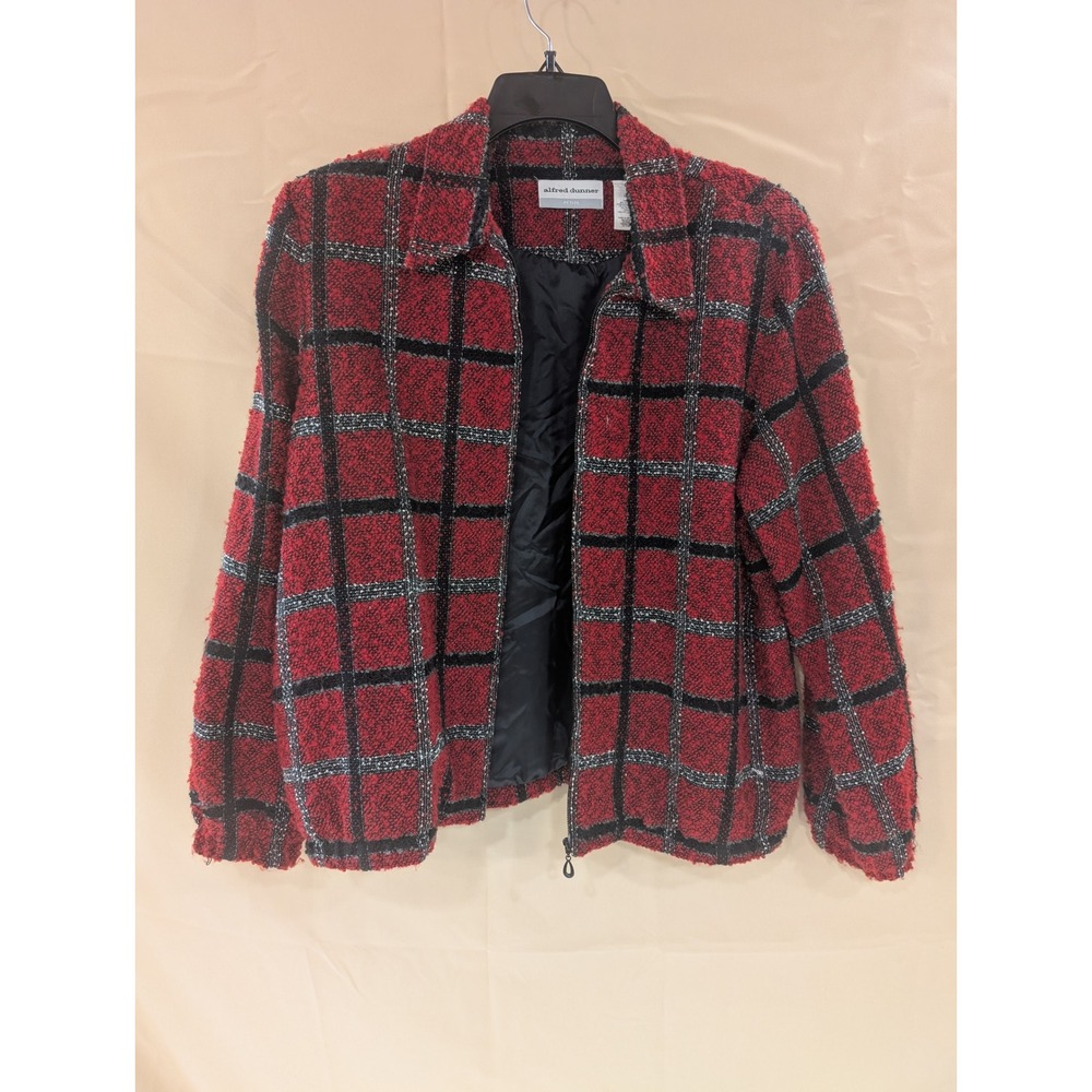Alfred Dunner Petite Plaid Boucle Jacket Red Black Blazer Coat Size 16P - Picture 3 of 4